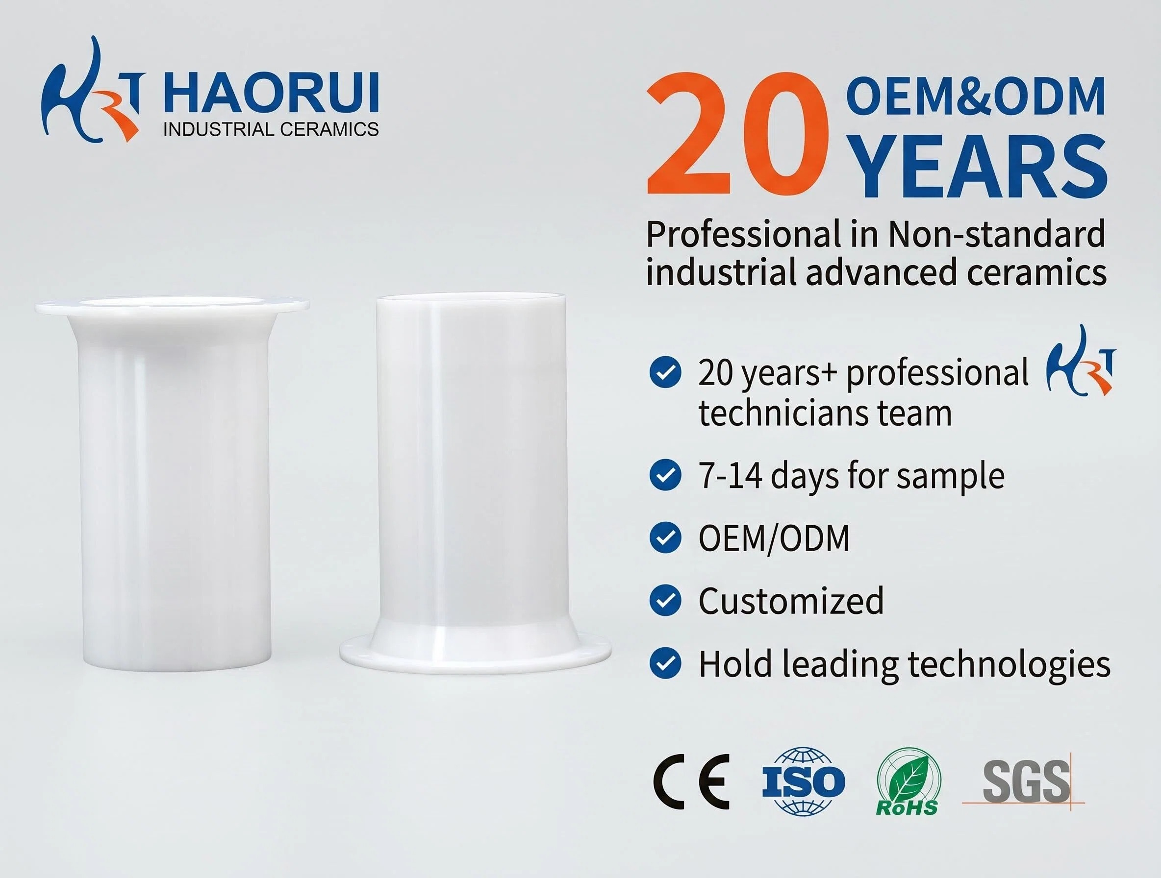 Custom Precision Zirconia Ceramic Liner Sleeve Flanged ZrO2 Ceramic Tube Wear Resistant Industrial Ceramic Components Manufacturer