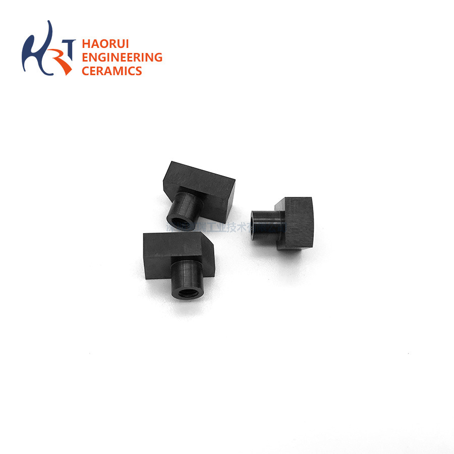 Black Zirconia Ceramic Block with Threaded Boss | ZrO2 Mounting Block