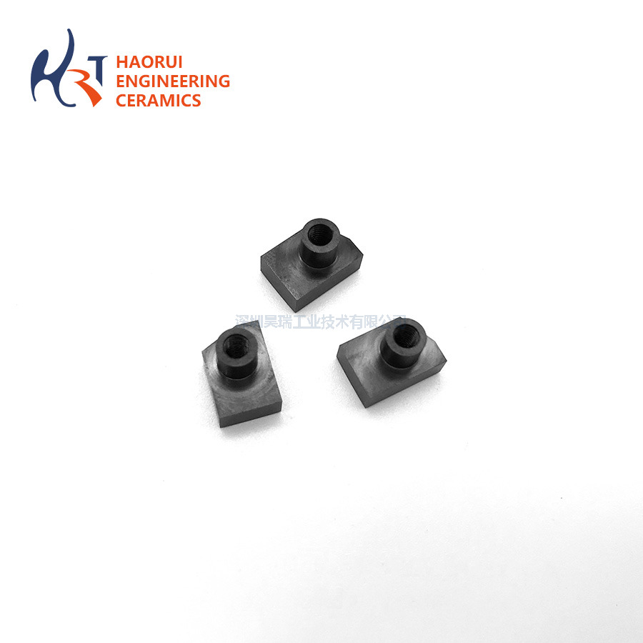 Black Zirconia Ceramic Block with Threaded Boss | ZrO2 Mounting Block