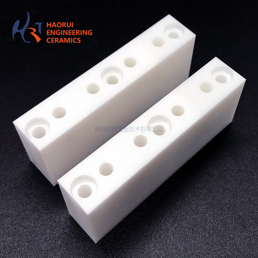 Zirconia Ceramic Block with Two Threaded Holes | Custom ZrO2 Tapped Block
