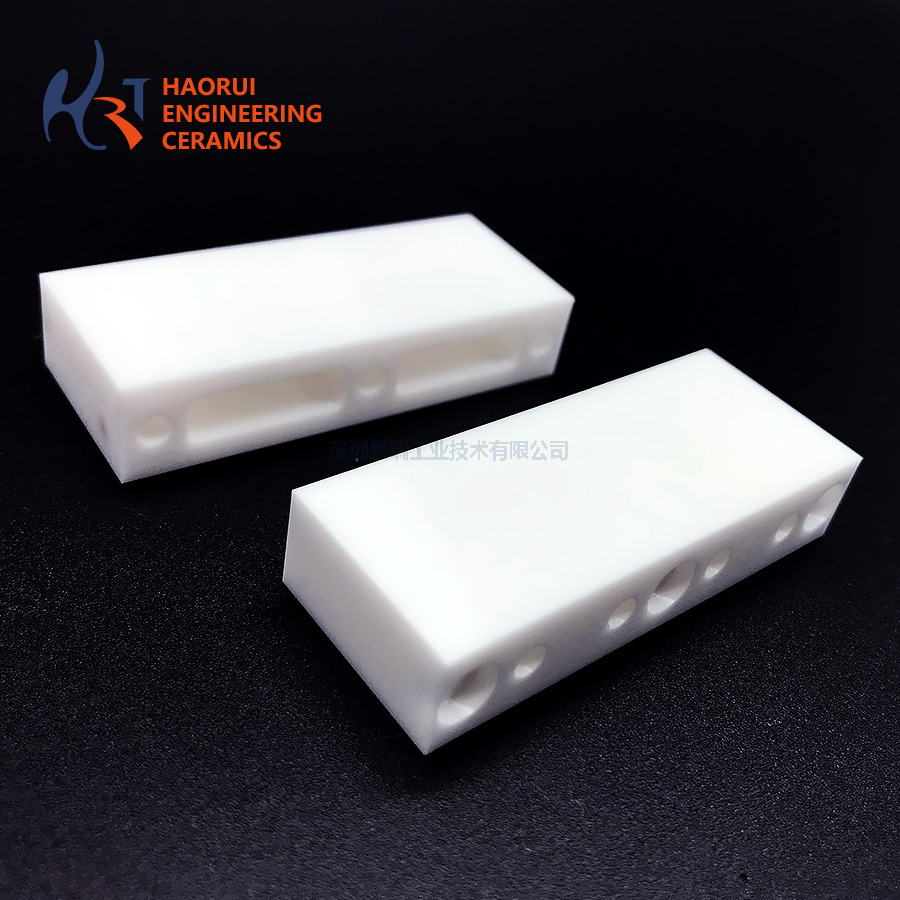 Zirconia Ceramic Block with Two Threaded Holes | Custom ZrO2 Tapped Block